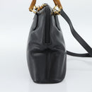 GUCCI Bamboo Hand Bag Leather 2way Black Gold 000 3780 0289 Auth 189634-3