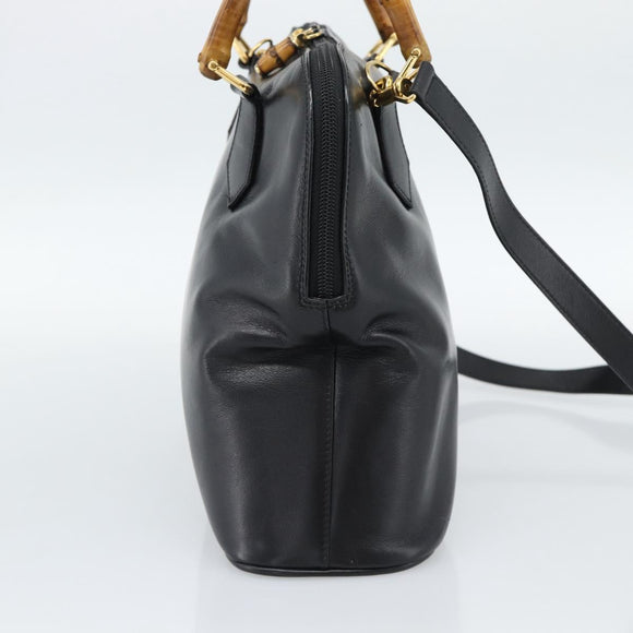 GUCCI Bamboo Hand Bag Leather 2way Black Gold 000 3780 0289 Auth 189634