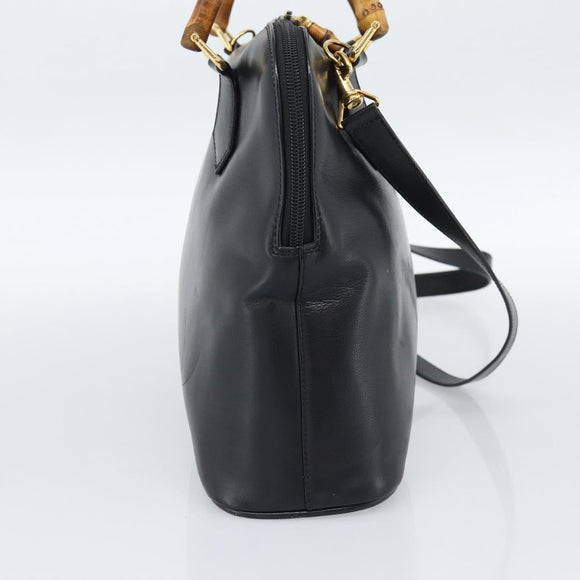 GUCCI Bamboo Hand Bag Leather 2way Black Gold 000 3780 0289 Auth 189634