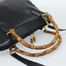 GUCCI Bamboo Hand Bag Leather 2way Black Gold 000 3780 0289 Auth 189634-7
