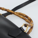 GUCCI Bamboo Hand Bag Leather 2way Black Gold 000 3780 0289 Auth 189634-8