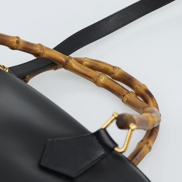 GUCCI Bamboo Hand Bag Leather 2way Black Gold 000 3780 0289 Auth 189634