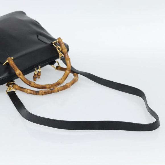 GUCCI Bamboo Hand Bag Leather 2way Black Gold 000 3780 0289 Auth 189634