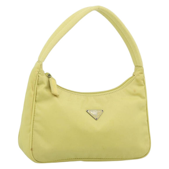 PRADA Hand Pouch Nylon Yellow Silver Auth 189641