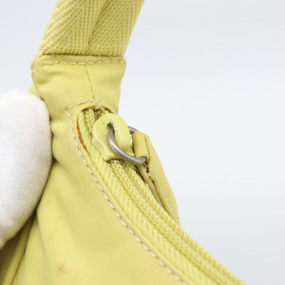 PRADA Hand Pouch Nylon Yellow Silver Auth 189641