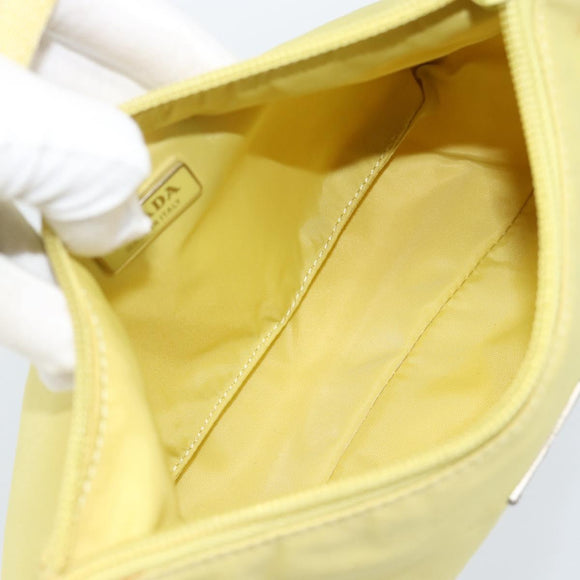 PRADA Hand Pouch Nylon Yellow Silver Auth 189641