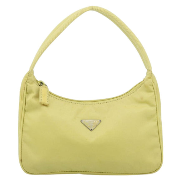 PRADA Hand Pouch Nylon Yellow Silver Auth 189641