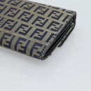FENDI Zucchino Canvas Mamma Baguette Long Wallet Navy Silver Auth 189643-15