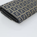 FENDI Zucchino Canvas Mamma Baguette Long Wallet Navy Silver Auth 189643-16