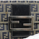 FENDI Zucchino Canvas Mamma Baguette Long Wallet Navy Silver Auth 189643-17