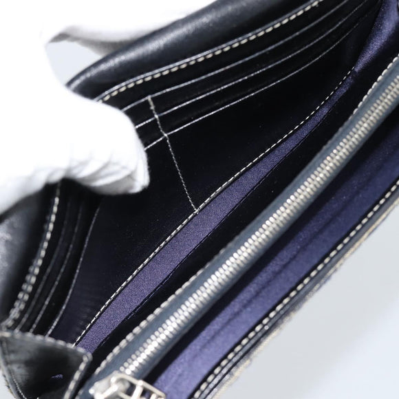 FENDI Zucchino Canvas Mamma Baguette Long Wallet Navy Silver Auth 189643