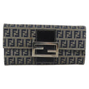 FENDI Zucchino Canvas Mamma Baguette Long Wallet Navy Silver Auth 189643-13