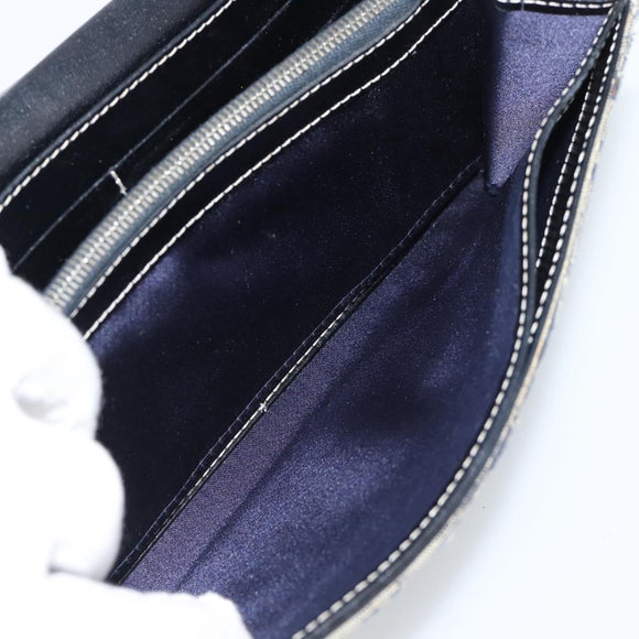FENDI Zucchino Canvas Mamma Baguette Long Wallet Navy Silver Auth 189643