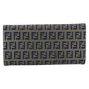 FENDI Zucchino Canvas Mamma Baguette Long Wallet Navy Silver Auth 189643-2