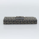 FENDI Zucchino Canvas Mamma Baguette Long Wallet Navy Silver Auth 189643-5