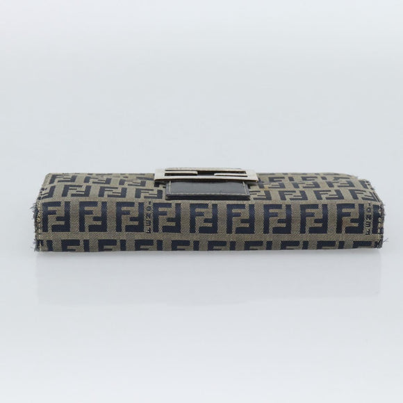 FENDI Zucchino Canvas Mamma Baguette Long Wallet Navy Silver Auth 189643