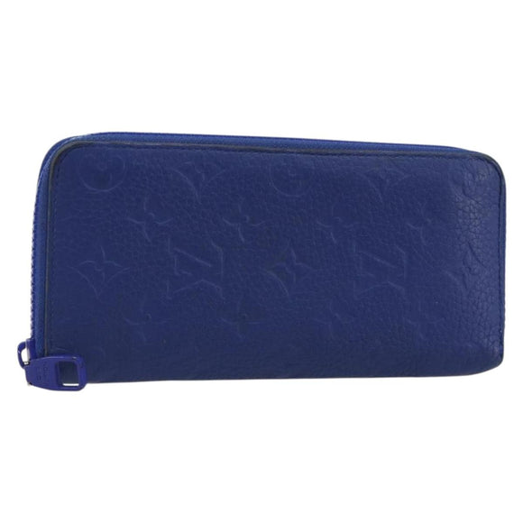 LOUIS VUITTON Taurillon Clemence Monogram Zippy Wallet Blue M80791 Auth 189644