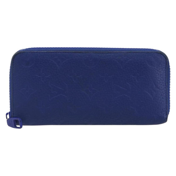 LOUIS VUITTON Taurillon Clemence Monogram Zippy Wallet Blue M80791 Auth 189644