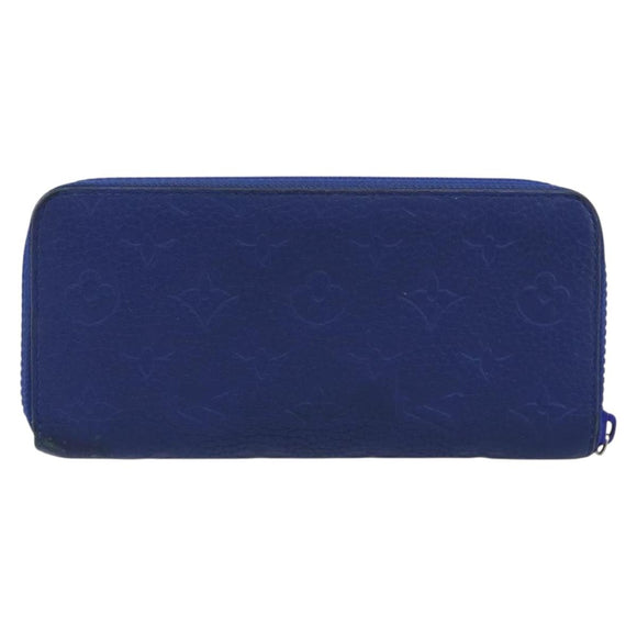 LOUIS VUITTON Taurillon Clemence Monogram Zippy Wallet Blue M80791 Auth 189644