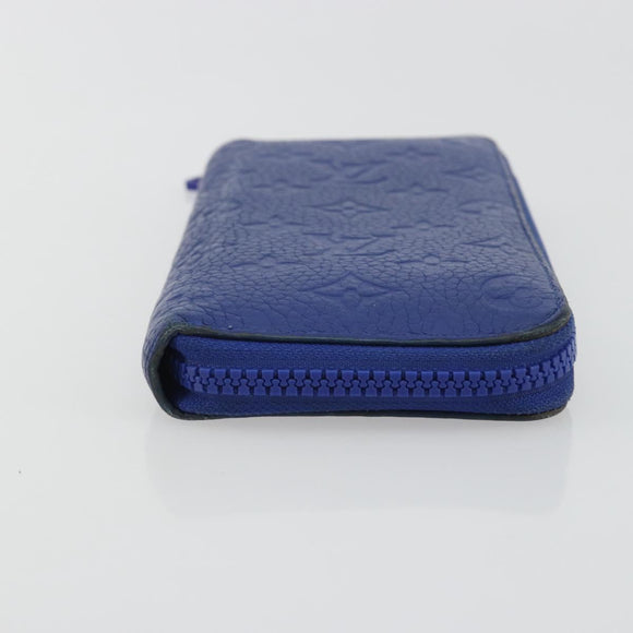 LOUIS VUITTON Taurillon Clemence Monogram Zippy Wallet Blue M80791 Auth 189644