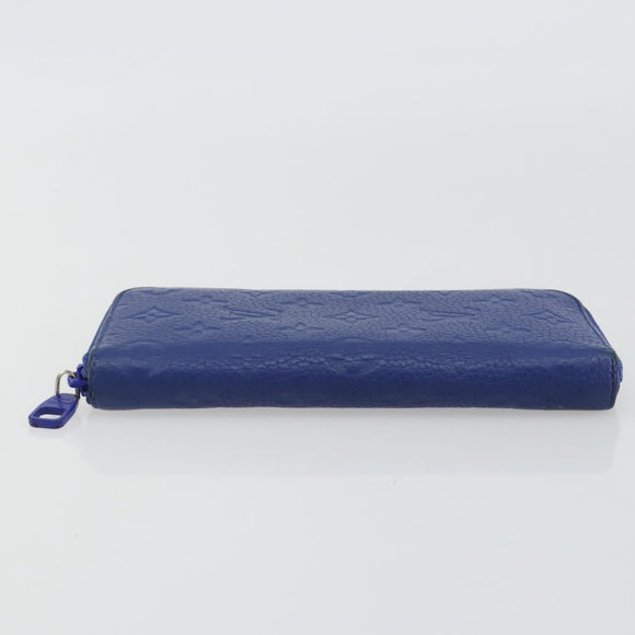 LOUIS VUITTON Taurillon Clemence Monogram Zippy Wallet Blue M80791 Auth 189644