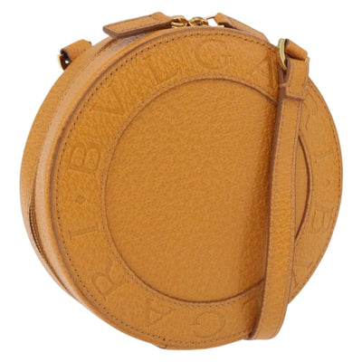 BVLGARI Shoulder Bag Leather Brown Gold Auth 189645A