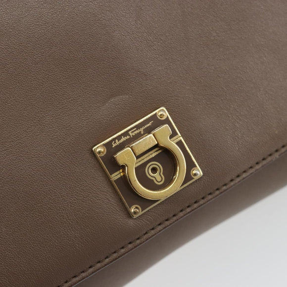 Salvatore Ferragamo Gancini Chain Shoulder Bag Leather Gray Gold Auth 189649