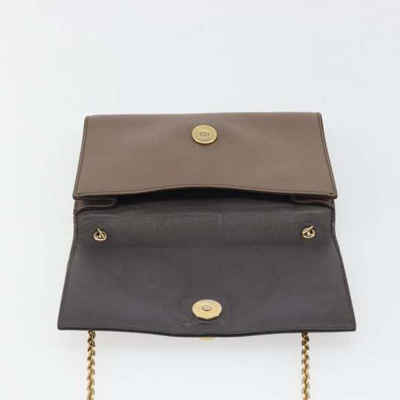Salvatore Ferragamo Gancini Chain Shoulder Bag Leather Gray Gold Auth 189649