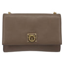 Salvatore Ferragamo Gancini Chain Shoulder Bag Leather Gray Gold Auth 189649-13