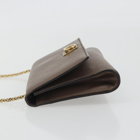 Salvatore Ferragamo Gancini Chain Shoulder Bag Leather Gray Gold Auth 189649