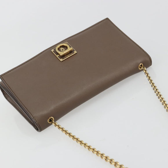 Salvatore Ferragamo Gancini Chain Shoulder Bag Leather Gray Gold Auth 189649