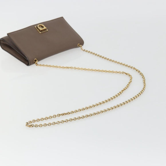 Salvatore Ferragamo Gancini Chain Shoulder Bag Leather Gray Gold Auth 189649