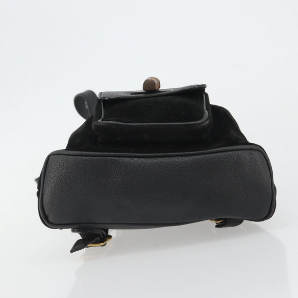 GUCCI Bamboo Backpack Suede Black Gold 003 1705 0030 Auth 189651