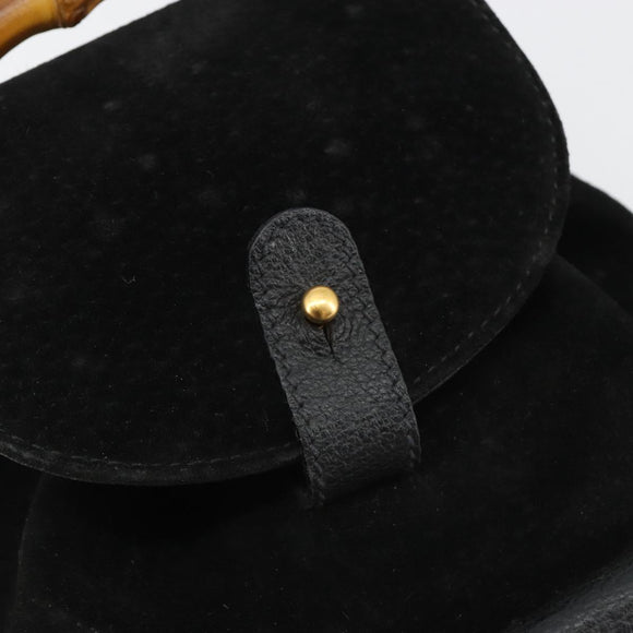 GUCCI Bamboo Backpack Suede Black Gold 003 1705 0030 Auth 189651