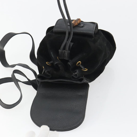 GUCCI Bamboo Backpack Suede Black Gold 003 1705 0030 Auth 189651