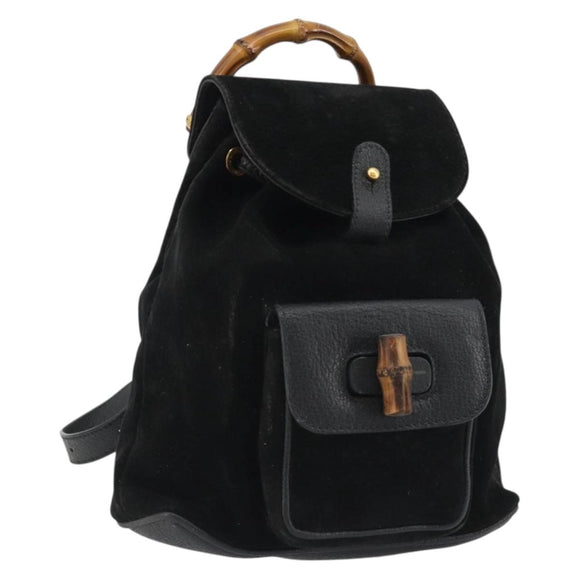 GUCCI Bamboo Backpack Suede Black Gold 003 1705 0030 Auth 189651