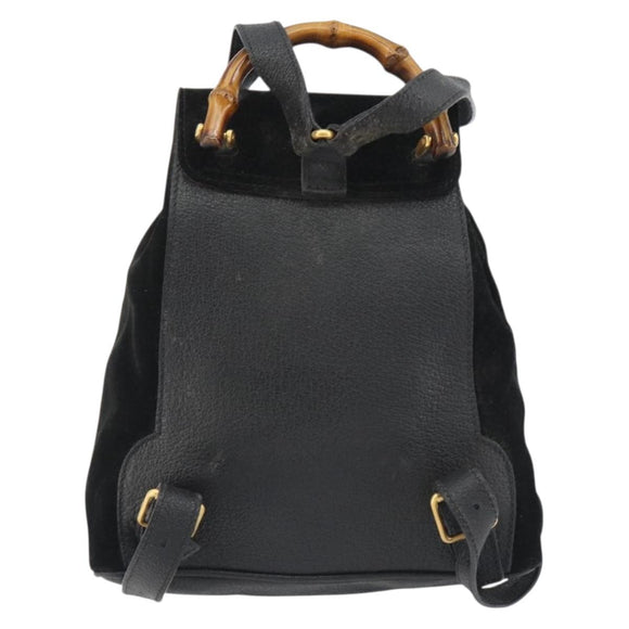GUCCI Bamboo Backpack Suede Black Gold 003 1705 0030 Auth 189651