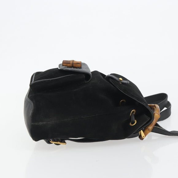GUCCI Bamboo Backpack Suede Black Gold 003 1705 0030 Auth 189651