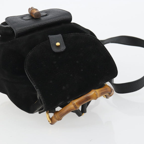 GUCCI Bamboo Backpack Suede Black Gold 003 1705 0030 Auth 189651