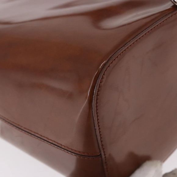 CARTIER PANTHERE Shoulder Bag Patent Leather Brown Silver Auth 189661