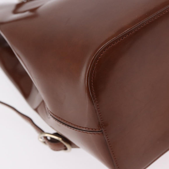 CARTIER PANTHERE Shoulder Bag Patent Leather Brown Silver Auth 189661