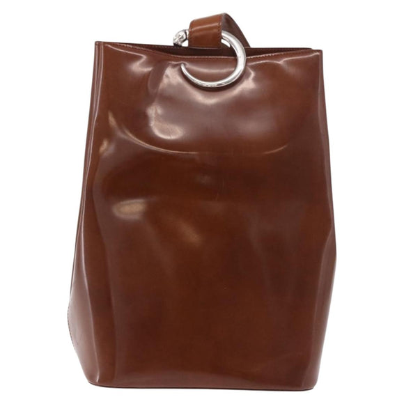 CARTIER PANTHERE Shoulder Bag Patent Leather Brown Silver Auth 189661