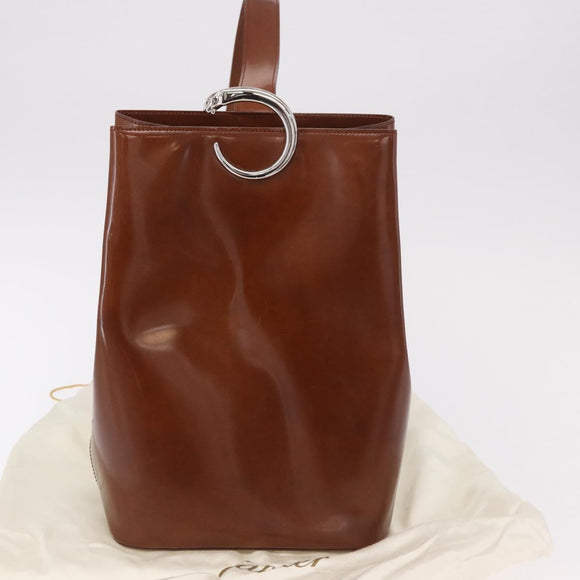CARTIER PANTHERE Shoulder Bag Patent Leather Brown Silver Auth 189661