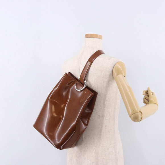 CARTIER PANTHERE Shoulder Bag Patent Leather Brown Silver Auth 189661