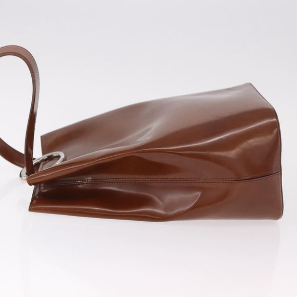 CARTIER PANTHERE Shoulder Bag Patent Leather Brown Silver Auth 189661