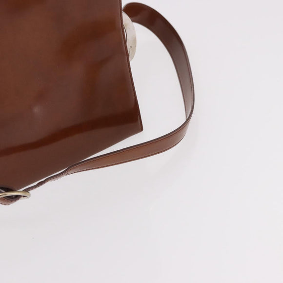 CARTIER PANTHERE Shoulder Bag Patent Leather Brown Silver Auth 189661