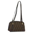 FENDI Zucca Canvas Shoulder Bag Brown Black Auth 189662-1