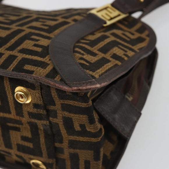 FENDI Zucca Canvas Shoulder Bag Brown Black Auth 189662