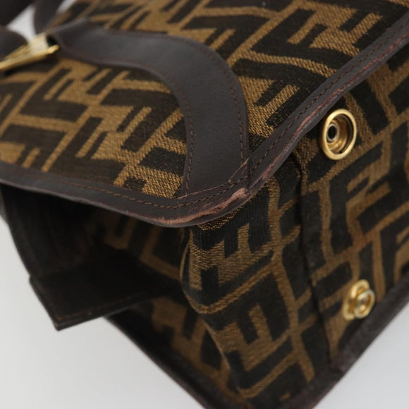 FENDI Zucca Canvas Shoulder Bag Brown Black Auth 189662