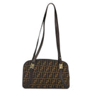 FENDI Zucca Canvas Shoulder Bag Brown Black Auth 189662-13